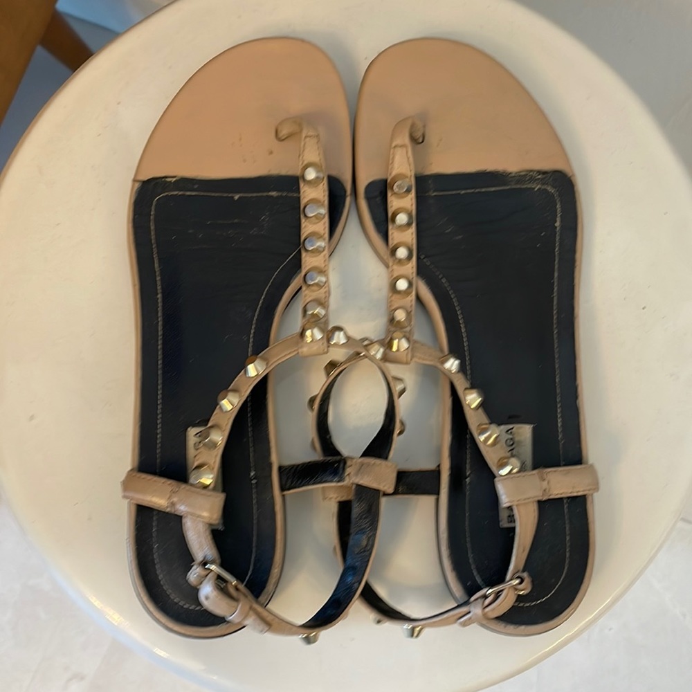 Balenciaga Tan Studded Flat Sandals 37.5